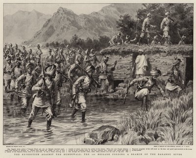 The Expedition against the Bunerwals, the 1st Brigade Fording a Branch of the Barandu River by Frank Dadd